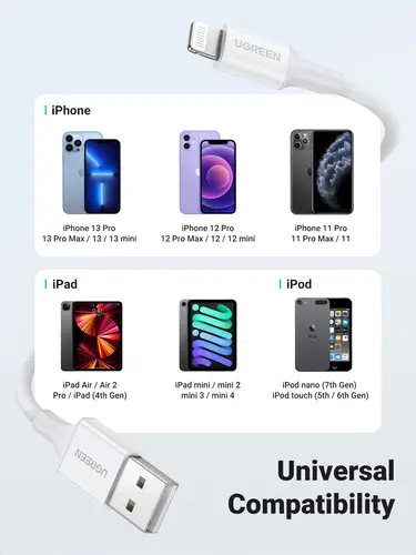 cable USB 2.0 A lightning 2m, 5V/2.4A iPhone 7 / 7plus / 6S/ 6 / 6 Plus, iPhone 5s/5c/5, iPad Mini/Mini 2, iPad 1 m Blanco - Imagen 4