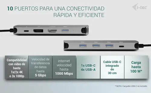 USB-C Metal Nano 3x Display (DP, HDMI and VGA) Docking Station + Power Delivery 100 W - Imagen 6