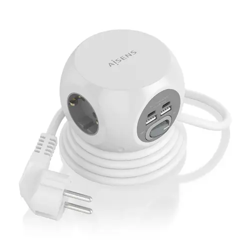 Regleta de Enchufes Sobremesa Multifuncion con 3 Tomas + 2xUSB-C, 2xUSB-A, 1.4M, Blanco - Imagen 1