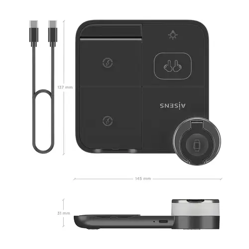 AISENS Cargador Inalambrico USB C 4 en 1 De 15W Para Movil  Apple Watch  Auriculares Con Estuche De Carga  Negro - Imagen 5