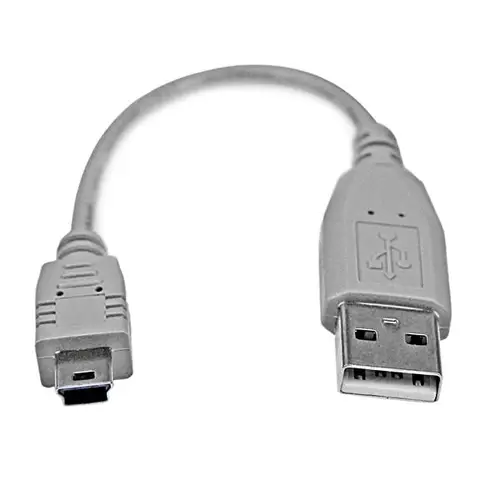 Cable USB de 15cm para Cámara - 1x USB A Macho - 1x Mini USB B Macho - Adaptador Gris - Imagen 1