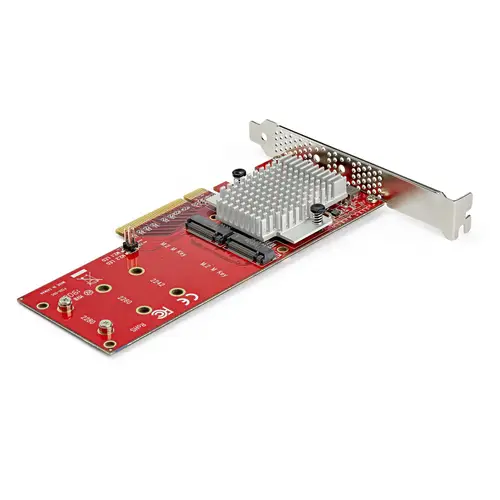 Tarjeta Adaptadora para 2 SSD M.2 PCIe SSD - Dos SSDs NVMe o AHCI M.2 SSD a x8/x16 PCI Express 3.0 - Compatible con PCIe M.2 NGFF (M-Key) - Admite 2242, 2260, 2280 - Mac y PC - Imagen 2