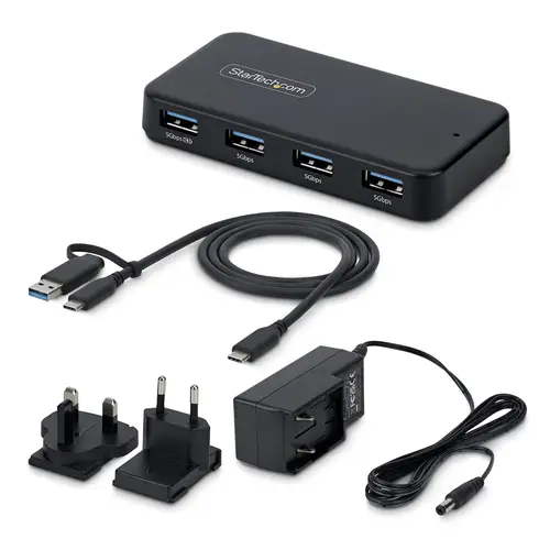 Hub Ladrón USB-A de 4 Puertos - 5Gbps - Autoalimentado - Cable Host 2 en 1 Tipo C y Tipo A - Puerto de Carga BC 1.2 - Adaptador de corriente de 24W Incluido - Mac y Windows - Imagen 3