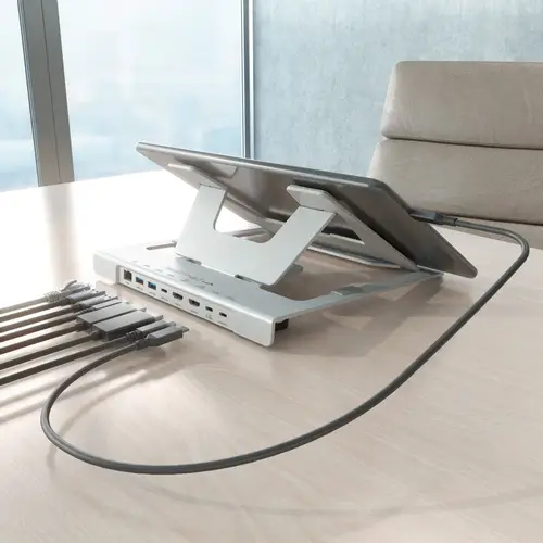Soporte de Sobremesa Ajustable para Portatil / Tablet con USB-C Docking 7 en 1, Gris - Imagen 7