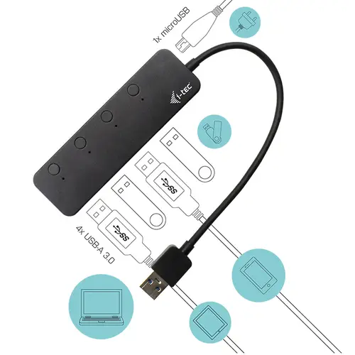 USB 3.0 Metal HUB 4 Port with individual On/Off Switches - Imagen 4