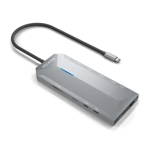 USB-C Dock 12 En 1, USB-C A 2xHDMI, 1xRJ45, 3xUSB-A, 2xUSB-C, 1xUSB-C PD, 1xAudio, 1xSD, 1xMicro SD, Gris, 30cm - Imagen 1