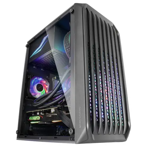 MC-S2, Caja PC Compacta Gaming Micro-ATX, 2 Ventiladores FRGB Raibow con Rejilla Frontal, Ventana Lateral Completa, Negro - Imagen 4