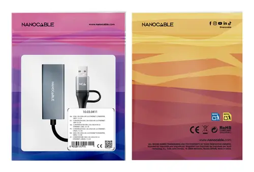 Conversor USB-C+USB-A/M 3.0 a Ethernet, Aluminio, Gris, 15 cm - Imagen 4