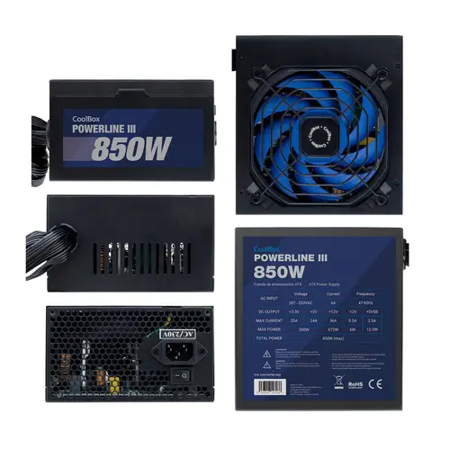 Powerline III 850 unidad de fuente de alimentación 850 W 20+4 pin ATX ATX Negro - Imagen 3