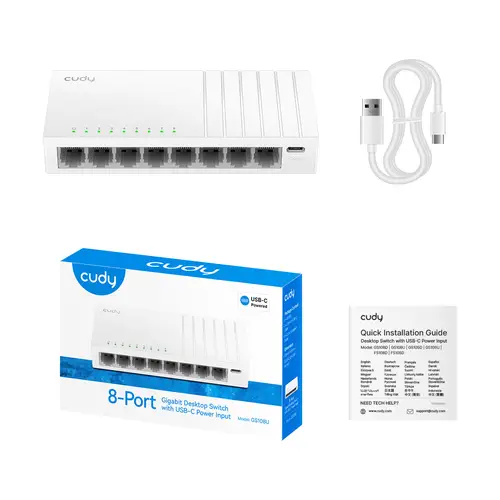 8-Port Gigabit Switch with USB-C Power Input, GS108U 2.0 No administrado Gigabit Ethernet (10/100/1000) Blanco - Imagen 3