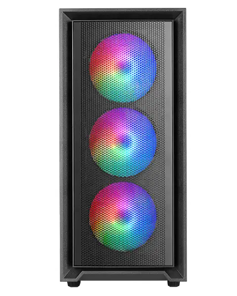 MC-AIR, Caja Gaming ATX, 4x Ventiladores FRGB Rainbow 120mm, Panel Frontal Mesh, Ventana Lateral Completa Cristal Templado, Semitorre PC Doble Cámara, Soporte Refrigeración Líquida, Negro
