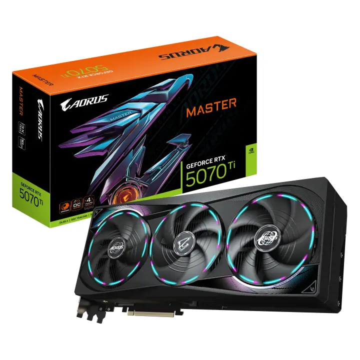 AORUS GeForce RTX 5070 Ti MASTER 16G Tarjeta Gráfica - 16GB GDDR7, 256 bits, PCI-E 5.0, 2670 MHz Core Clock, 3 x DP 2.1a, 1 x HDMI 2.1b, NVIDIA DLSS 4, GV-N507TAORUS M-16GD