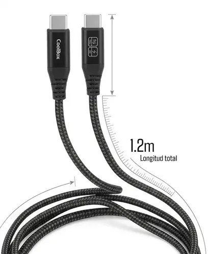 CABLE TRENZADO USB-C/USB-C 3.2 GEN2 DATOS 10GBPS + CARGA RAPIDA 60W ALUMINIO - Imagen 3