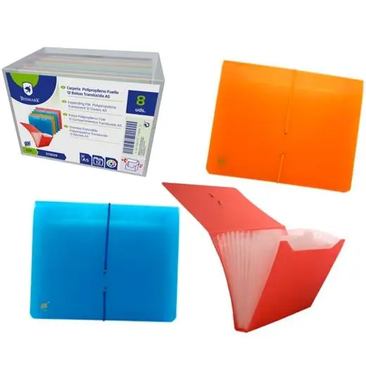 BISMARK CARPETA FUELLE ACORDEÓN 13 C/GOMA A5 PP TRANSPARENTE C/S..