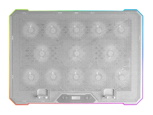 MNBC13, Base Refrigeradora y Stand para Portátiles Hasta 17, Iluminación ARGB 10 Modos, 13x Ventiladores con LED Blanco, Regulable 8 Posiciones, Pantalla LCD, Soporte Smartphone, Blanco - Imagen 3