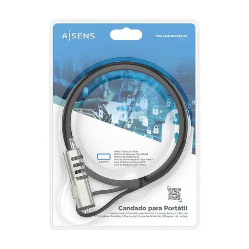 Cable de Seguridad tipo NANO con cerradura de combinación para ordenador, monitor, portátil 1.5m - Imagen 7