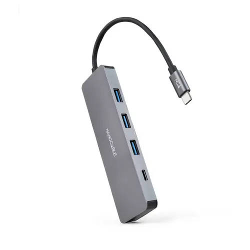 Hub USB-C a 3xUSB3.0/H + 1xUSB-C/H Aluminio 10 cm, Gris - Imagen 1