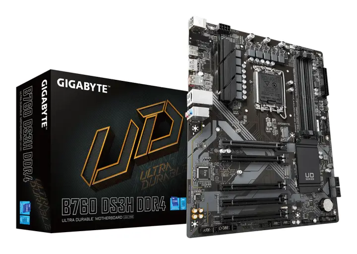 B760 DS3H DDR4 Placa base - Soporta CPUs Intel Core de 14ª generación, VRM digital de 18+2+1 fases, hasta 5333MHz DDR4 (OC), 2xPCIe 4.0 M.2, LAN GbE, USB 3.2 Gen 2