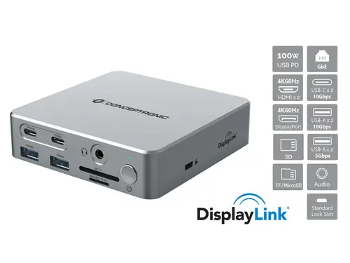 DONN25G base para portátil y replicador de puertos Alámbrico USB 3.2 Gen 2 (3.1 Gen 2) Type-C Plata - Imagen 1