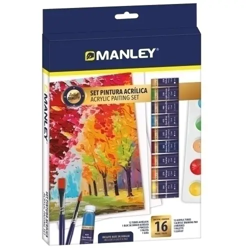 MANLEY SET DE PINTURA ACRÍLICA ESTUCHE DE 16 PIEZAS C/SURTIDOS