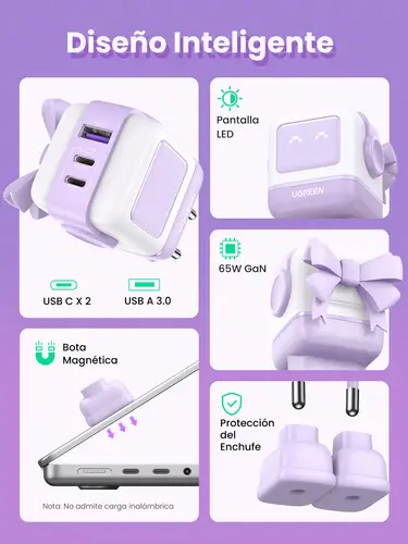 Nexode RG 65W 3-Port GaN Ordenador portátil, Teléfono móvil, Ratón, Portátil, Batería portátil, Teléfono Rosa Corriente alterna Carga rápida Interior - Imagen 11