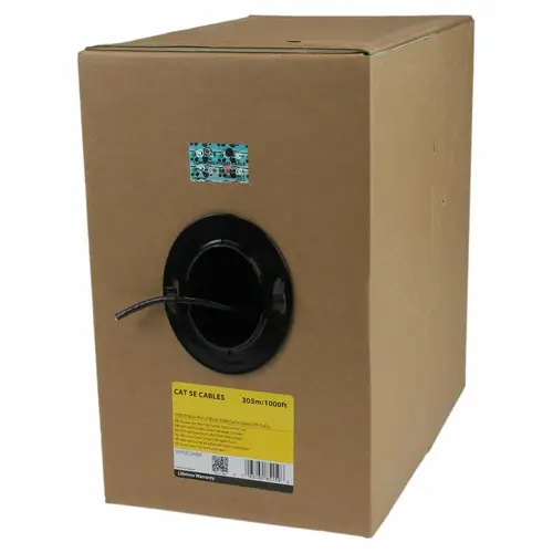 Bobina de Cable de Red Ethernet Cat5e a Granel - 304,8m - Sólido - CMR - Negro - Se Ajusta a TAA - Imagen 1