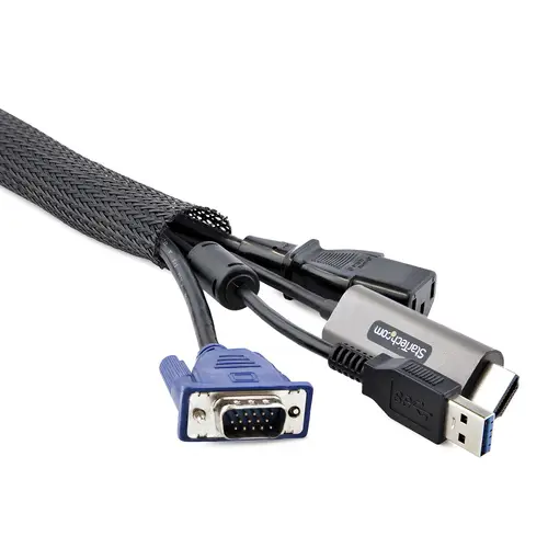 Manga de 3m de Gestión de Cableado, Conducto Pasacables Flexible de Cortar, 3cm de Dia. Manga Ocultacables de Poliéster para Administración de Cables, Negro - Imagen 7