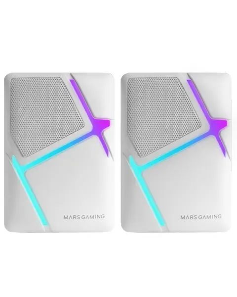MS-H, Altavoces Gaming RGB Flow, Drivers Invertidos y Sonido 3D-Surround 10W, Altavoces Compactos con Caja de Control de Volumen, Conexión Universal Jack 3.5mm, Blanco