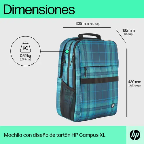 Mochila Campus XL con patrón de cuadros de tartán - Imagen 5