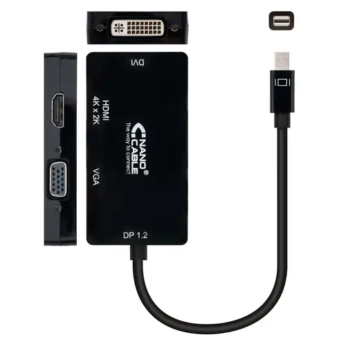 Conversor Mini DisplayPort a VGA / HDMI, 3 en 1, DP 1.2/M-VGA/H-HDMI/H 4K, Negro, 15 cm - Imagen 2