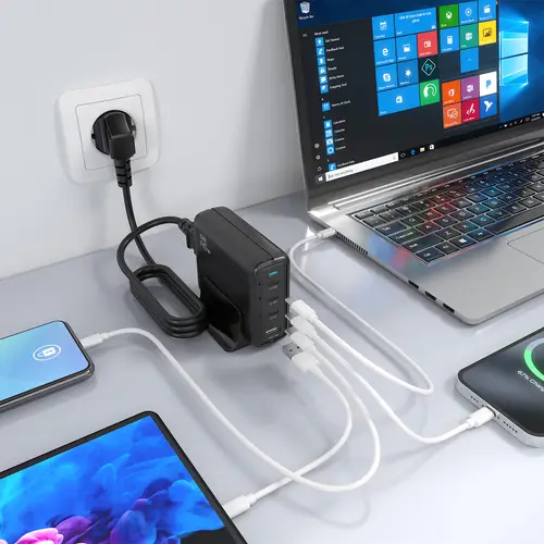 Cargador Sobremesa GaN 140W, 3x USB-C PD3.1 QC4.0 QC5.0, 1x USB-A QC3.0, Negro - Imagen 6