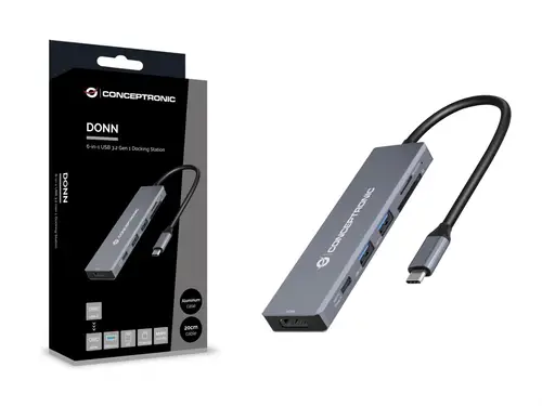 DONN23G base para portátil y replicador de puertos Alámbrico USB 3.2 Gen 1 (3.1 Gen 1) Type-C Gris - Imagen 4