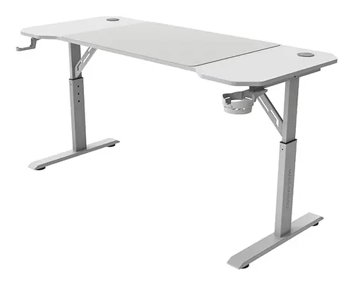 MGD-ERGO140, Mesa Altura Ajustable 3 Posiciones, Superficie Ergonómica, Estructura Metálica, Alfombrilla XXL, Soporte Auriculares + Bebida, Gestión Cableado, Mesa Gaming 140x60cm, Blanco - Imagen 3