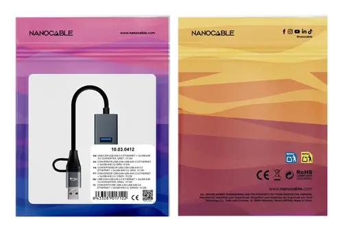 Conversor USB-C+USB-A/M 3.0 a Ethernet + 3xUSB-A 3.0, Aluminio, Gris, 15 cm - Imagen 4