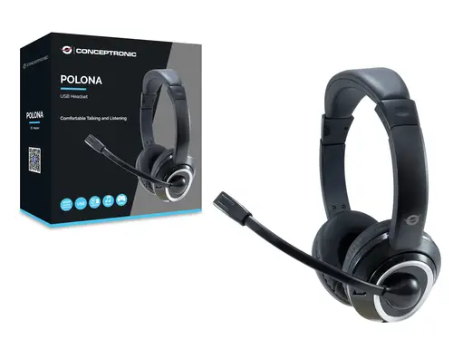 POLONA Auriculares Alámbrico Diadema Llamadas/Música USB tipo A Negro - Imagen 3