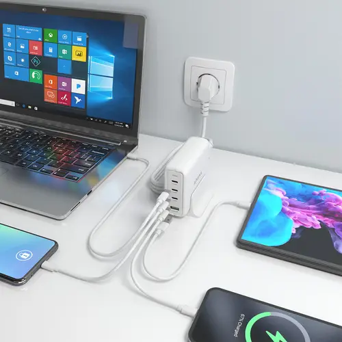 Cargador Sobremesa GaN 140W, 3x USB-C PD3.1 QC4.0 QC5.0, 1x USB-A QC3.0, Blanco - Imagen 5