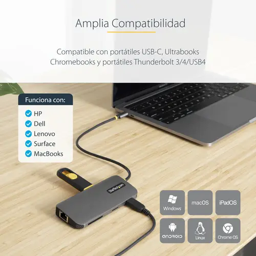 Adaptador Multipuertos USB C de Vídeo 4K a 60Hz, con Hub de 3 Puertos USB-A de 5Gbps, Entrega de Alimentación USB de 100W, Red Ethernet, SD/microSD, Cable de 30cm - Imagen 17
