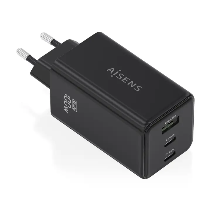 Cargador GaN 100W, 2x USB-C PD3.0 QC4.0 QC5.0, 1x USB-A QC3.0, Negro