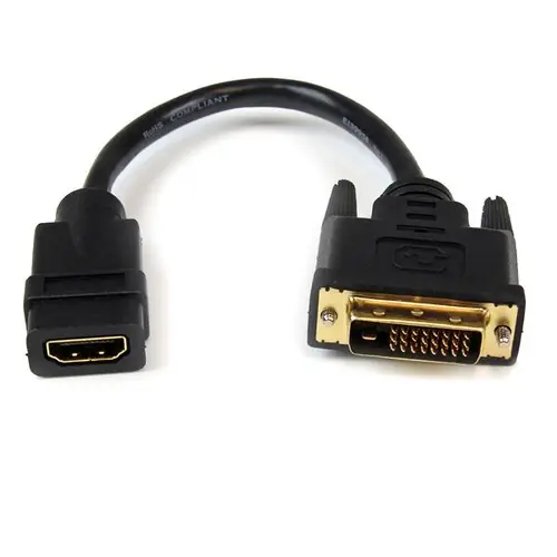 Adaptador de 20cm HDMI a DVI - DVI-D Macho - HDMI Hembra - Cable Conversor de Vídeo - Negro - Imagen 1