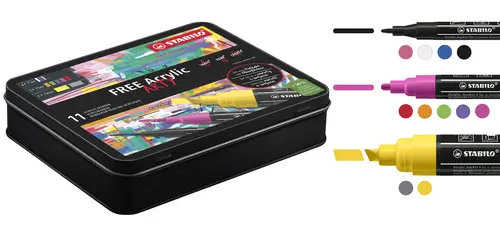 FREE Acrylic marcador 11 pieza(s) Negro, Azul, Carmín, Gris Oscuro, Verde, Lila, Naranja, Rosa, Violeta, Blanco, Amarillo - Imagen 5