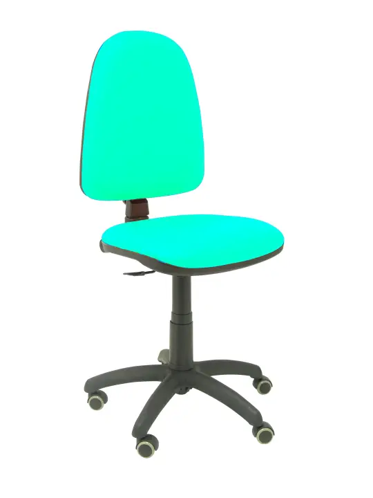 Silla Ayna similpiel verde turquesa ruedas de parqué