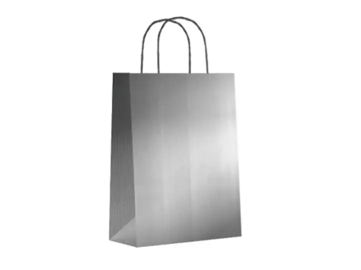 Paq.25 bolsas papel asa retorcida formato xs 18+8x24cm 90gr plata 02003085