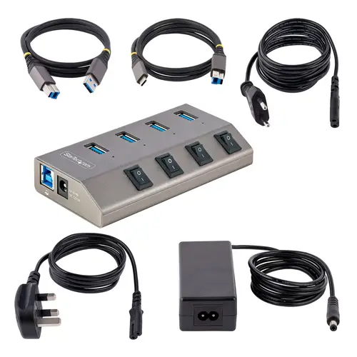 Hub USB-C Autoalimentado de 4 puertos con Interruptores Individuales - Concentrador USB 3.0 a 5 Gbps con Fuente de Alimentación - Ladrón USB Tipo C a USB-A - BC 1.2 - Imagen 6