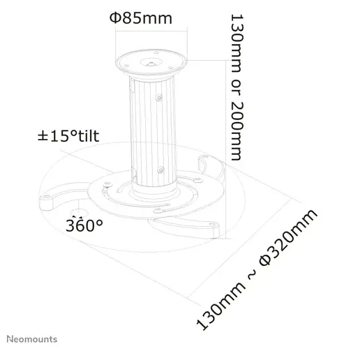 BEAMER-C80 Soporte de techo para proyector - alt. 13-20 cm - movimiento completo - Imagen 7