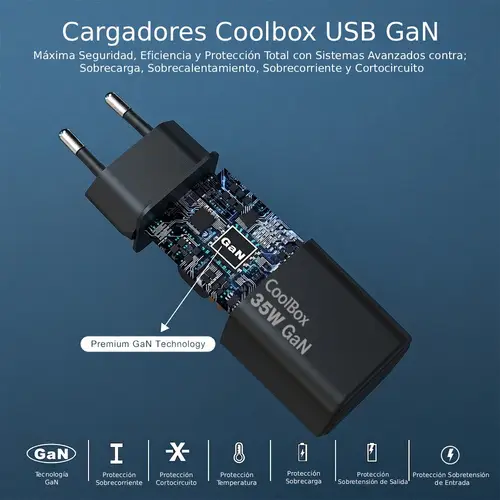 CARGADOR GAN 35W USB-A/USB-C PARED NEGRO - Imagen 5