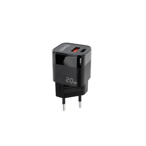 Cargador de Pared USB-C/PD + USB-A/QC 20W, Negro - Imagen 1