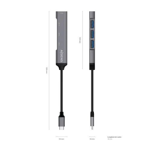Hub USB 3.1 USB-C, Tipo C/M - 4x Tipo A/H, Gris, 10 cm - Imagen 4