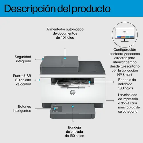 LaserJet M234sdn Multifunction Blanco y negro Impresora, Solo Ethernet  Fotocopiadora, escáner - Imagen 4