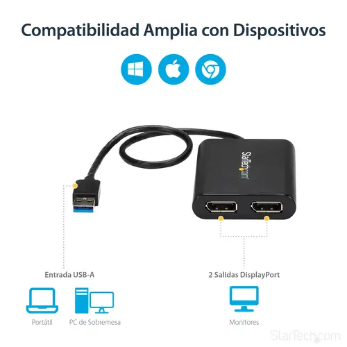 Adaptador Gráfico Externo USB 3.0 a DisplayPort Doble 4K60 DisplayLink - Cable Conversor USB 3.0 a DP de Vídeo - Imagen 11