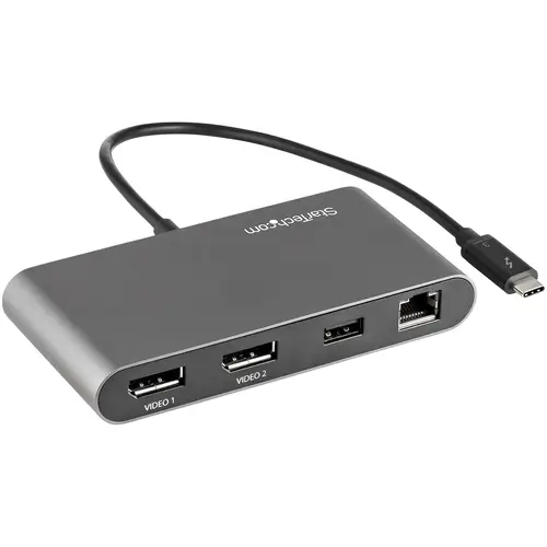 Mini Dock Thunderbolt 3 - Docking Station Portátil para 2 Monitores con DP 4K 60Hz, 1x Hub USB-A (USB 3.0/5 Gbps), GbE - Cable de 28cm - Adaptador Multipuertos TB3 - Mac/Windows - Imagen 1